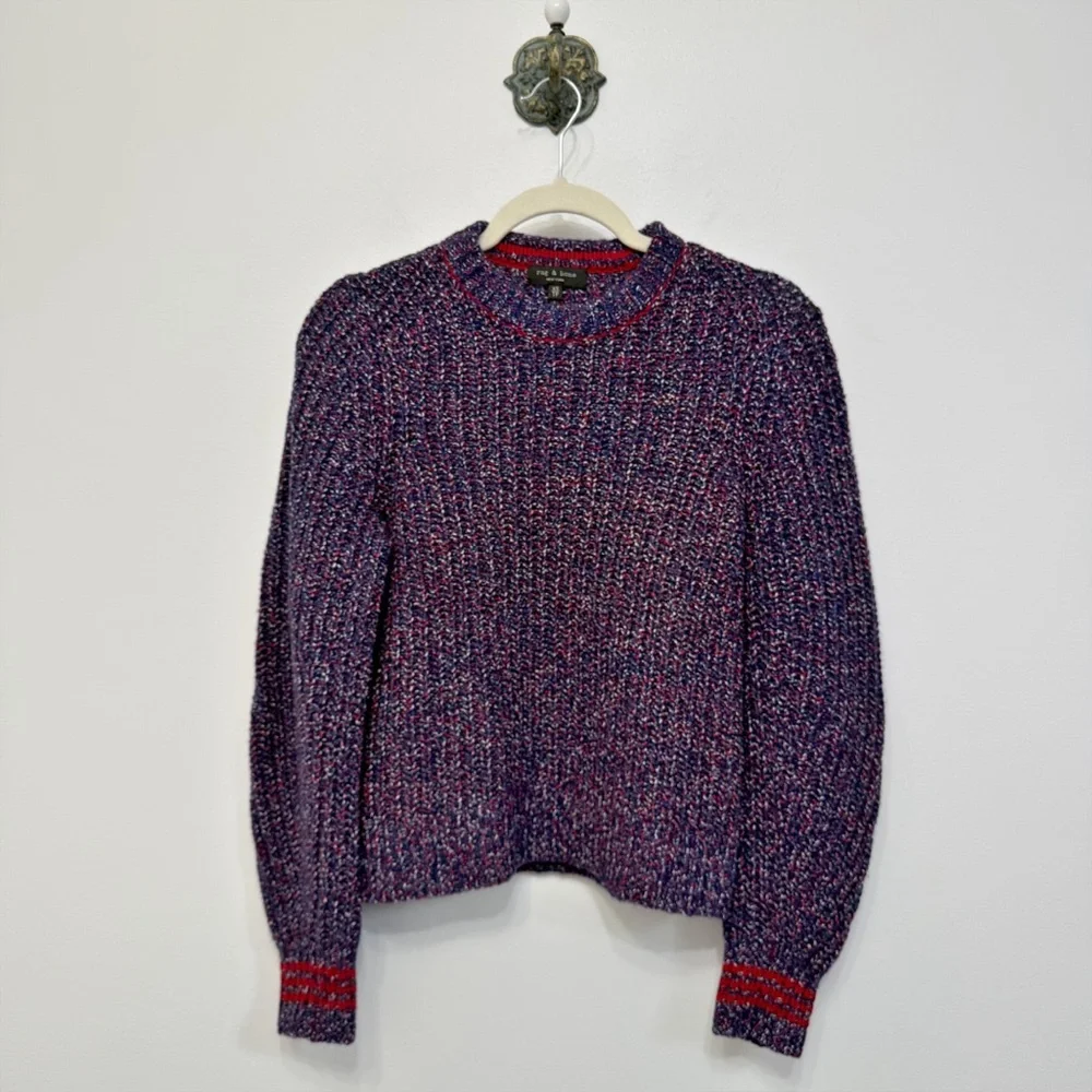 Rag & Bone Cheryl Rib Knit Sweater Navy Blue Red Wool Blend Women's XS Classic